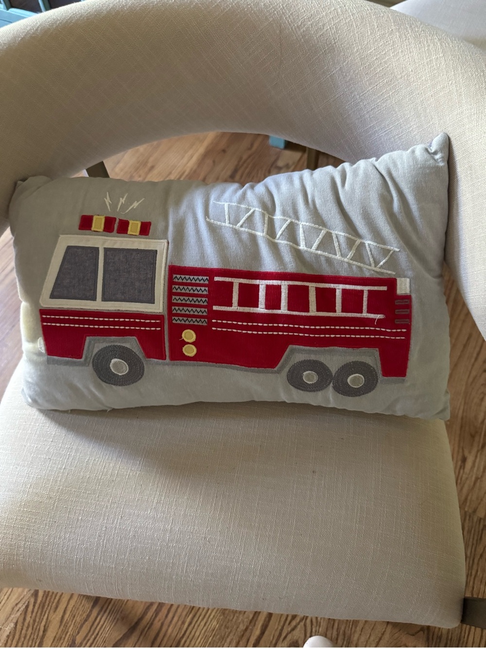 Embroidered Fire Truck Throw Pillow - Red & Gray